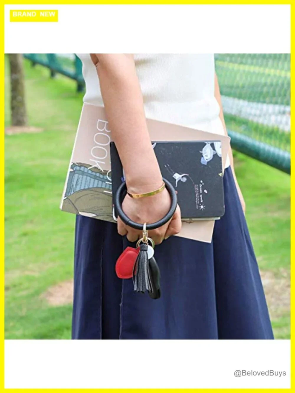 Faux Leather Wristlet Keychain with Tassel, Detachable Key Clip
